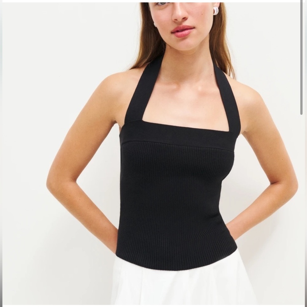 Reformation Galina Black Ribbed Halter Tank